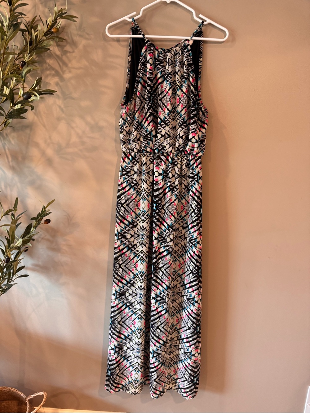 Xhilaration Black, White, Pink & Teal Geometric Maxi Dress